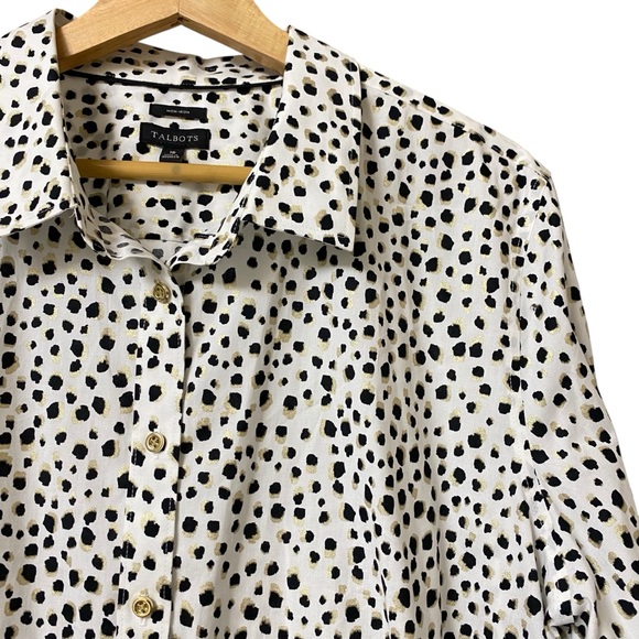 Talbots non iron leopard animal print metallic button-up long sleeve shirt 18 - Picture 7 of 14